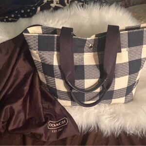 Coach Blue and White Checkered Women's Bag